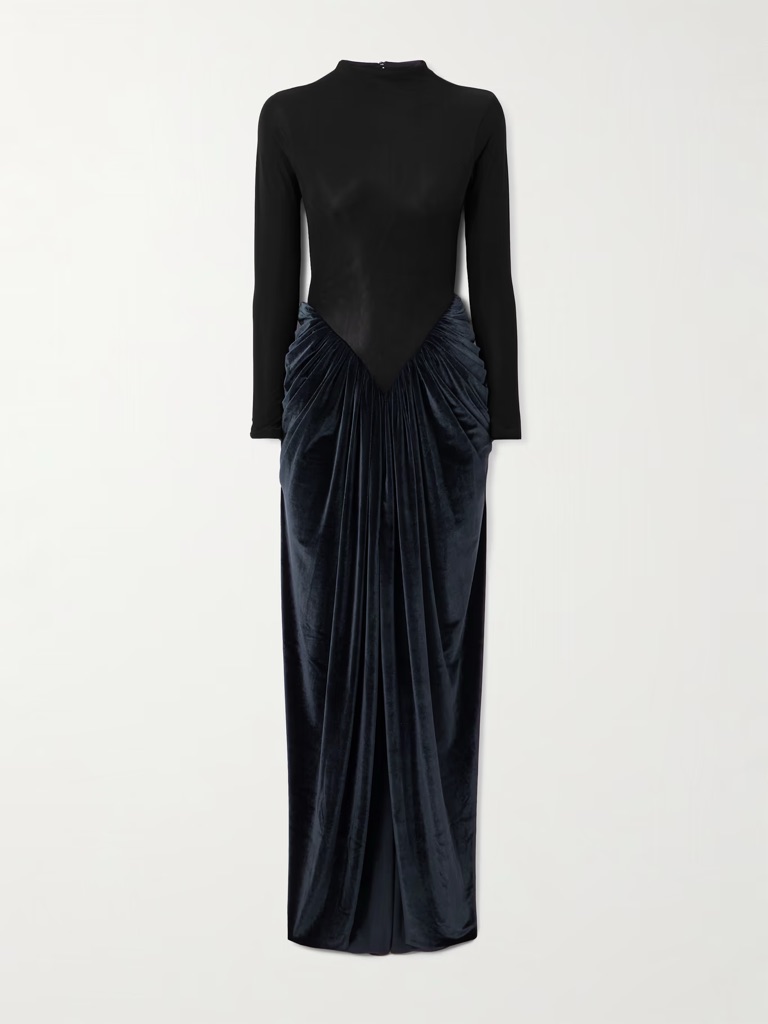 Maygel Coronel Guernica Jersey Gathered Jersey Velvet Maxi Dress In Nightfall — image 2 of 8
